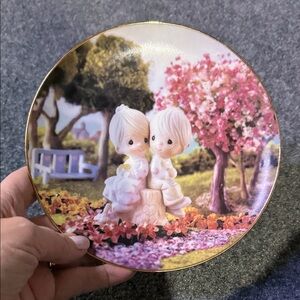 Precious Moments Vintage Decorative Plate with Children and Floral Scene